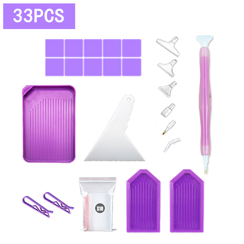 New Diamond Painting Tool Set Funnel Spot Drill Plate Spot Drill Rhinestone Pen Plaster Purple 28 Grid Storage Box Accessories Accessories