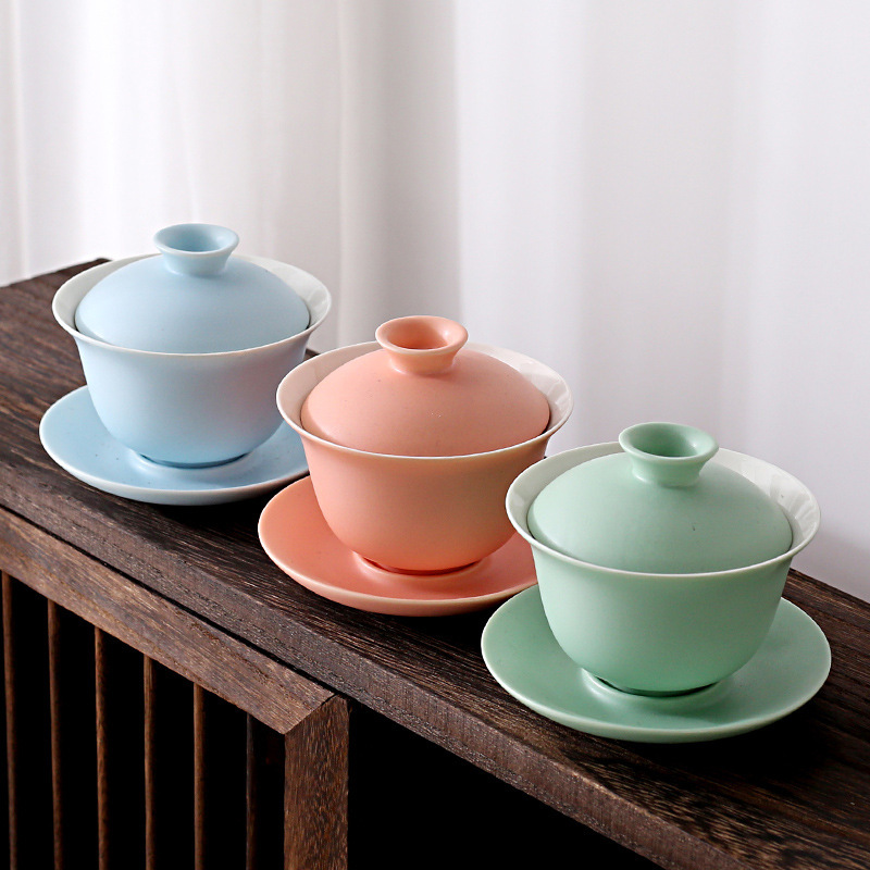 色釉盖碗茶杯功夫茶具三才泡茶碗盖瓯陶瓷泡茶器套装家用单个茶碗