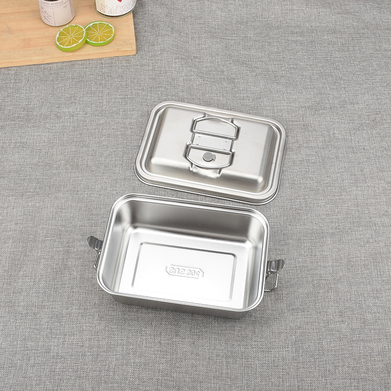 Hz426 Stainless Steel 304 Lunch Box Large Capacity with Lid Staff Student Lunch Box Lunch Box Double Deck Compartment 1.8L