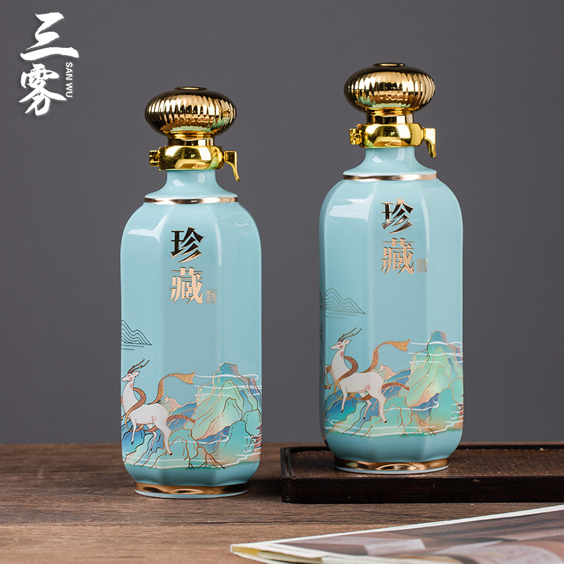 景德镇国潮复古陶瓷白酒瓶空瓶一斤装家用送礼密封存酒瓶酒具礼盒