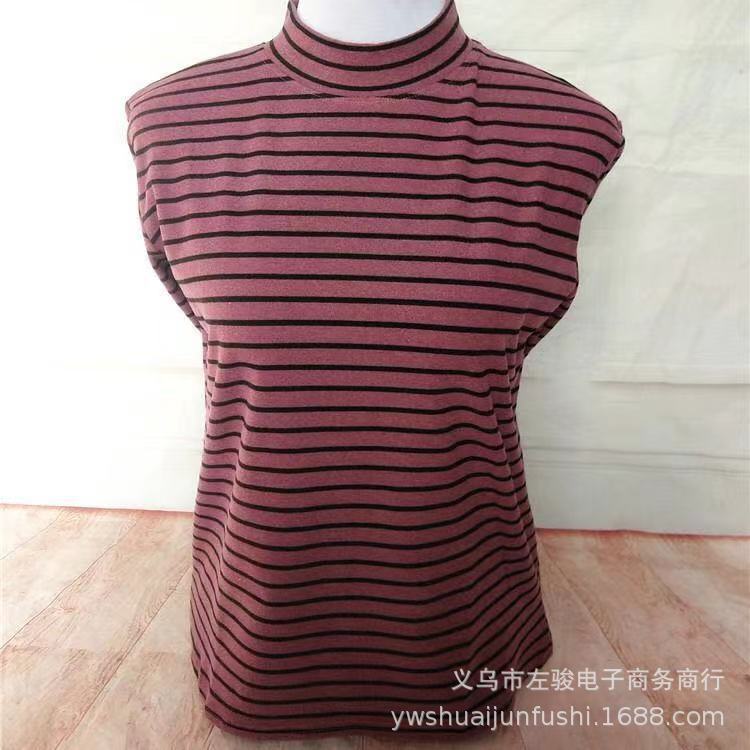 Spring and Autumn Mom Wear Casual Style Japanese and Korean Striped Double-Sided Dralon Half Turtleneck Regular Women's Bottoming Shirt Wholesale