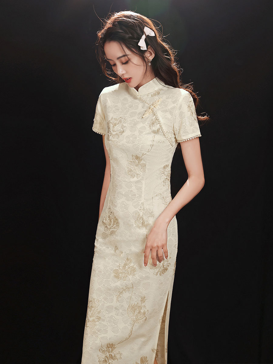 旗袍2022年新款夏季中长款古法蚀骨年轻款少女日常改良刺绣连衣裙