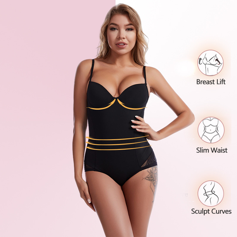 Foreign Trade Hot Sale Lace Corset Belly Contraction Bodybuilding Jumpsuit with Bra Chest Support Deep V Body-Shaping Corsets Corset