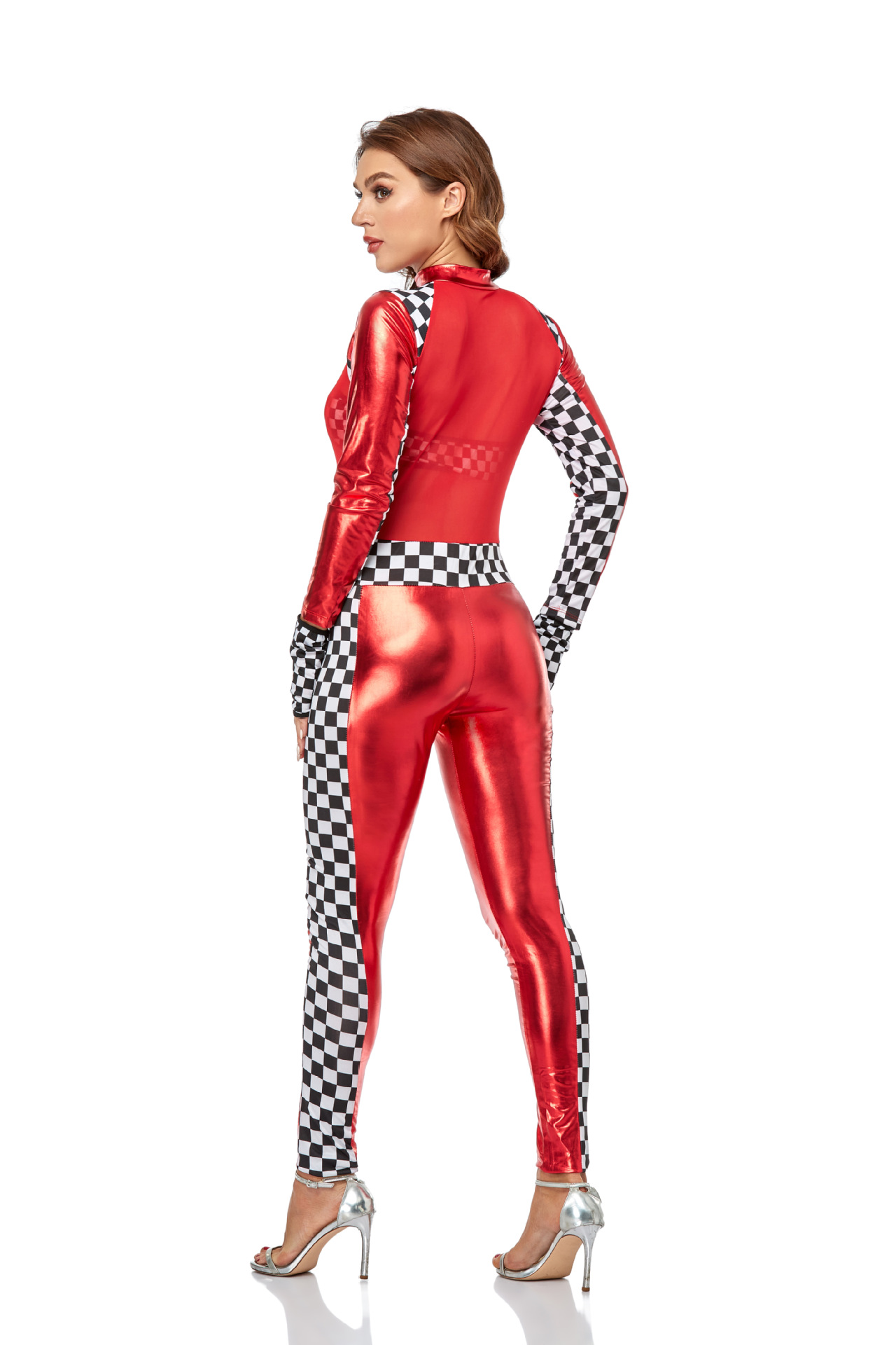 亚马逊外贸爆款红色赛车连体套装车模性感制服连体裤漆皮夜场ds服