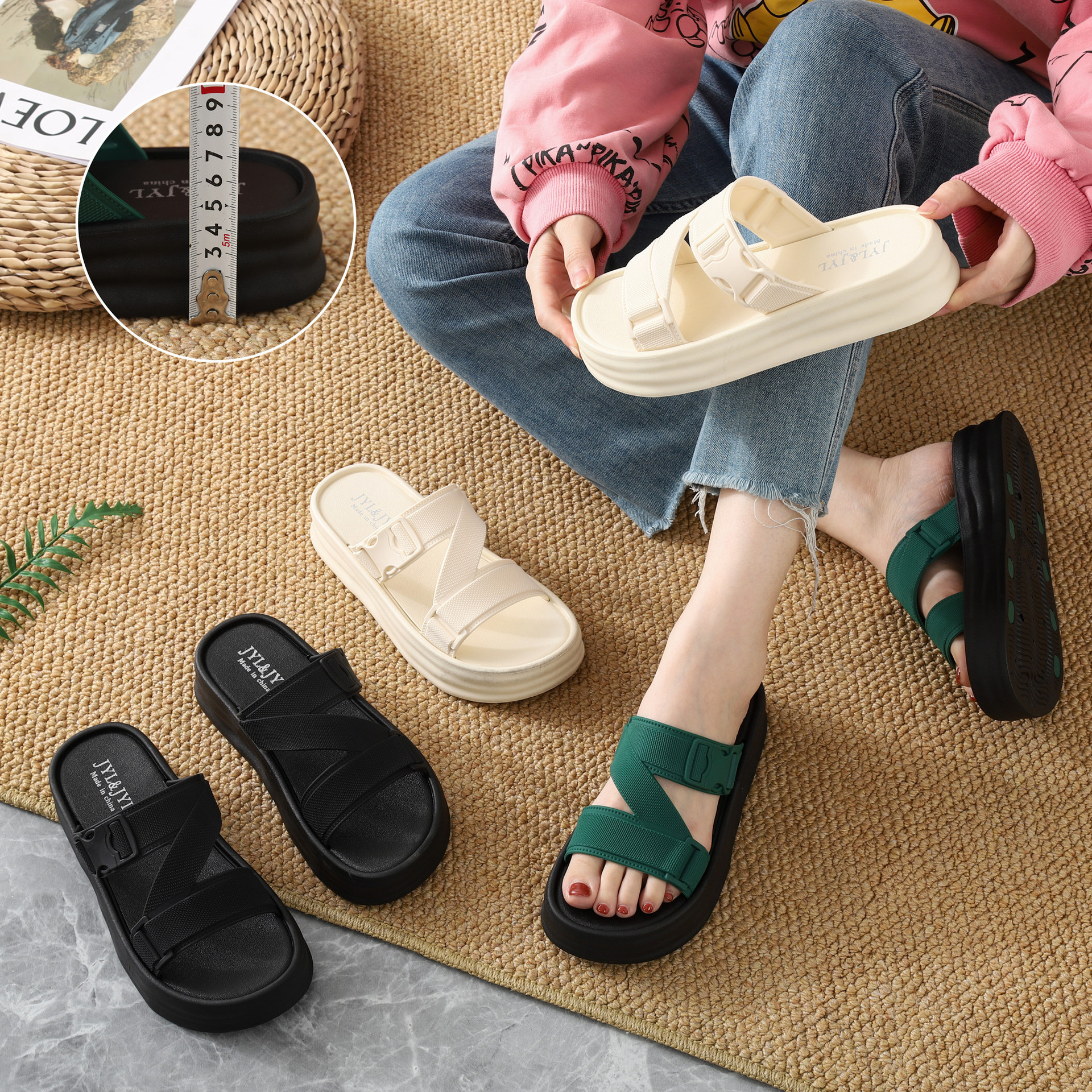 时尚拖鞋外穿 2023新款外出厚底女士拖鞋百搭休闲拖鞋女-阿里巴巴