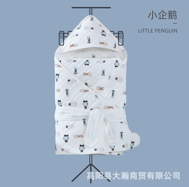 Cotton Gauze Blanket Hooded Baby Windproof Cape Newborn Delivery Room Swaddling Towel Baby Sleeping Bag Cotton Quilt