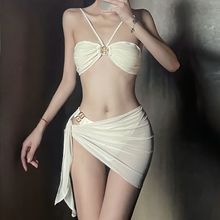 泰国潮牌白色裙式比基尼泳衣女夏小胸度假性感辣妹三件套高级感