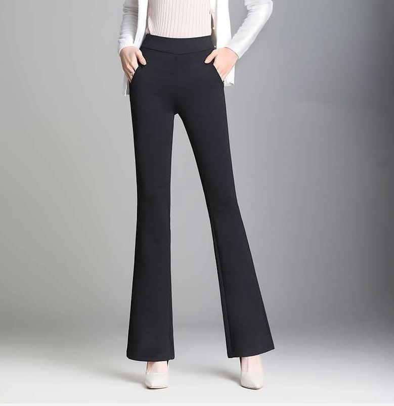 2023 Lace Edge Bell-Bottom Pants Black High Waist Cropped Pants Outer Wear Women Temperament Commute Lightly Mature Women's Casual Trousers