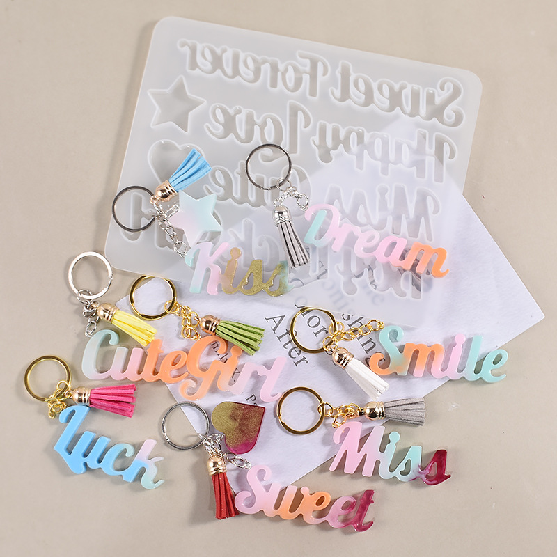 DIY Crystal Glue Resin English Letters Words Blessing Words Keychain Pendant Silicone Mold