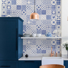 青花瓷花砖北欧现代厨房卫生间墙面背景花片300深蓝色仿古砖瓷砖