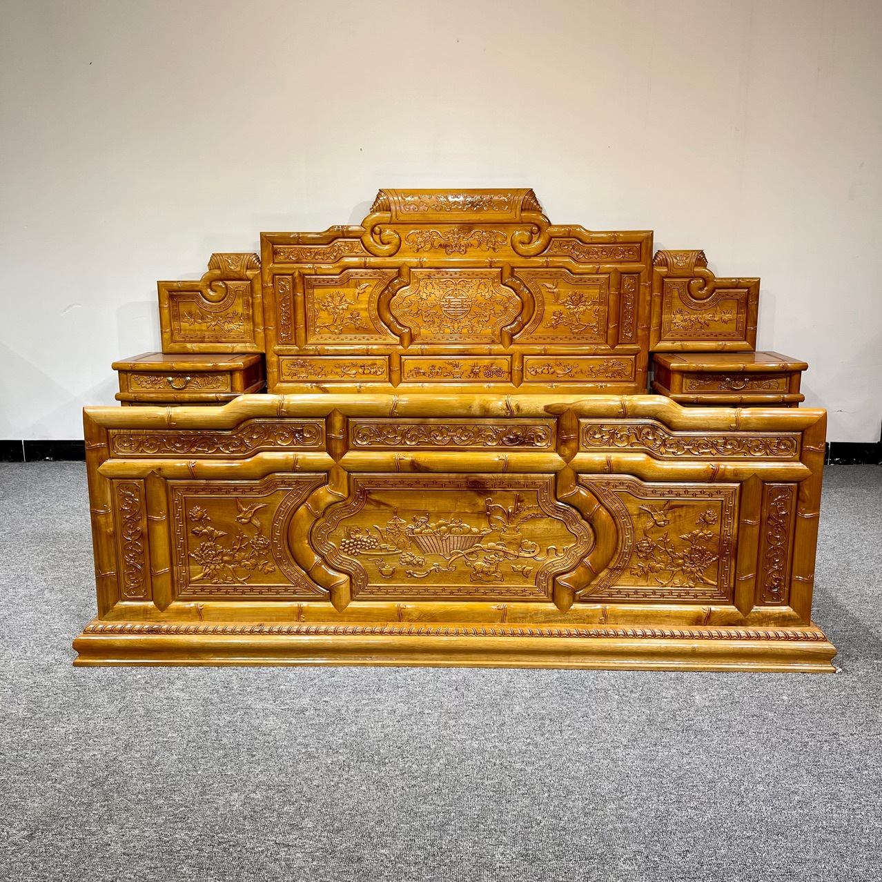 金丝楠木大床高低床小叶桢楠实木古典中式家具红木家具厂家源头