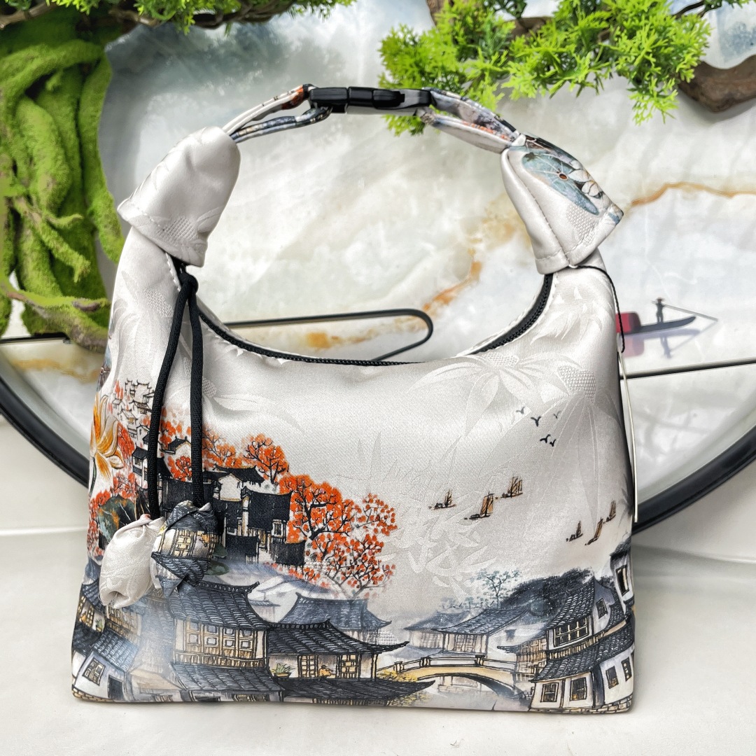 新中式国风香云纱手提包包女春季新款手拎包单肩斜挎包宋锦高级感