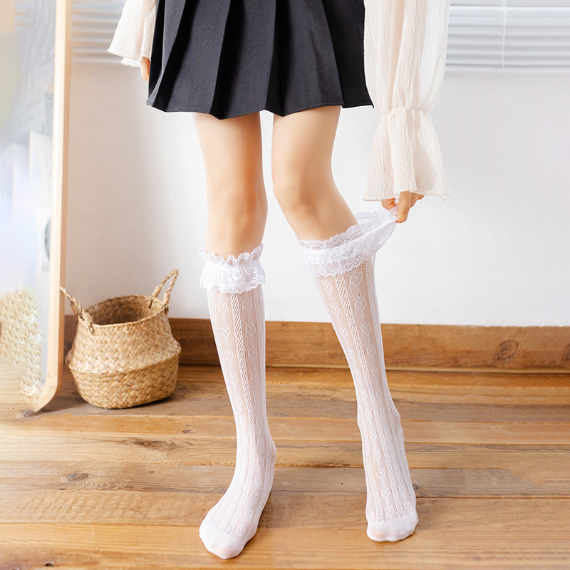 现货白色蕾丝花边小腿袜丝袜夏洛丽塔lolita袜子女中筒袜jk长筒袜