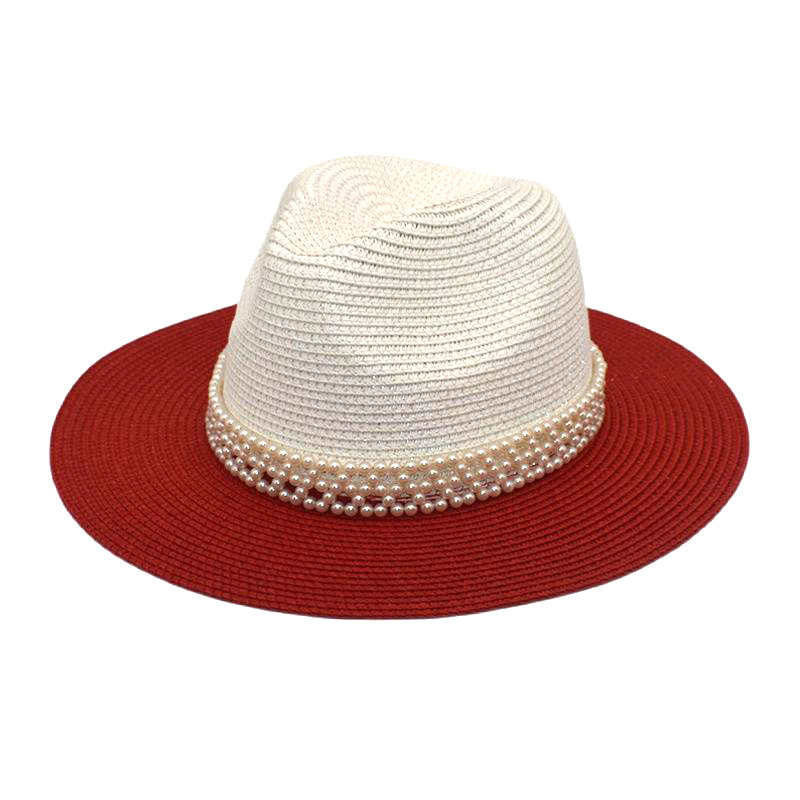 Summer Fashion Women's Straw Hat Classic Style Pearl Accessories Top Hat Foreign Trade Beach Hat Sun Protection Sun Hat Sun Hat