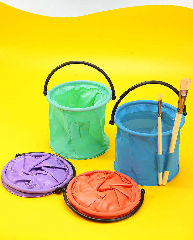 带隔层折叠水桶美术画画便携洗笔筒水粉水彩颜料硅胶洗笔桶调色桶