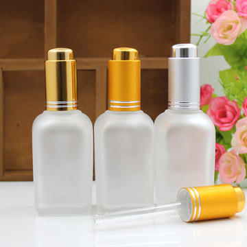 50ml方形透明磨砂玻璃精油瓶空瓶精华液分装瓶子按压盖滴管瓶