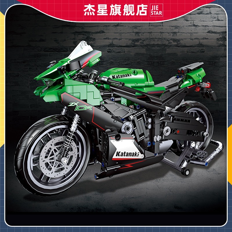 杰星91023摩托车小颗粒塑胶拼装diy组装机车模型科技积木儿童玩具