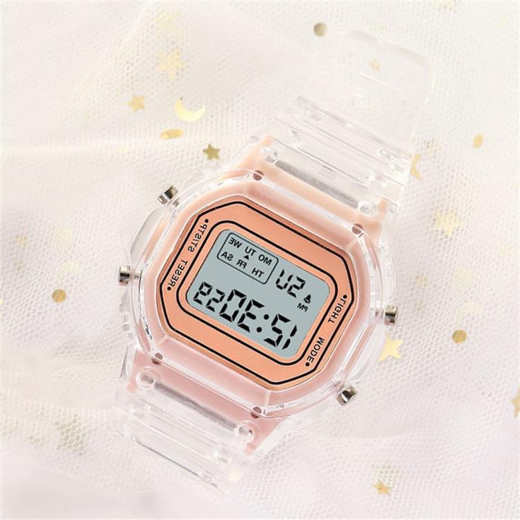 Factory Direct Sales New Transparent Small Square Watch Women's Transparent Strap Fashion Transparent Wrist Strap Student Electronic Watch