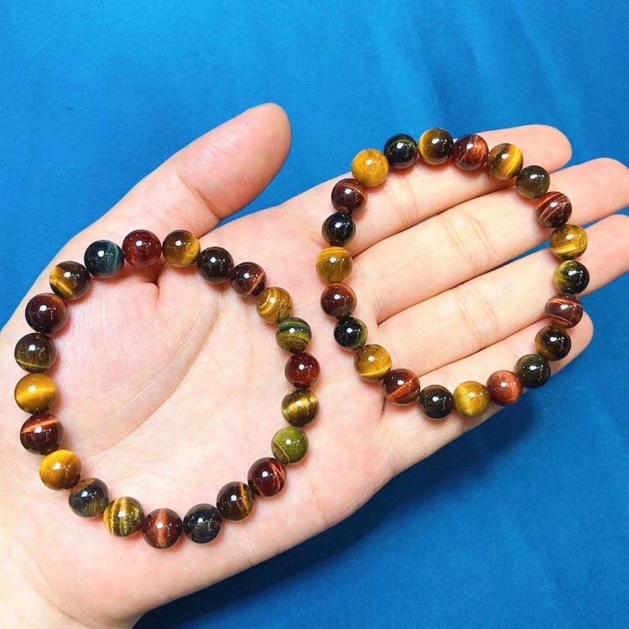 虎眼石手链男女多彩虎晴石红金蓝黄虎眼石单圈水晶手串