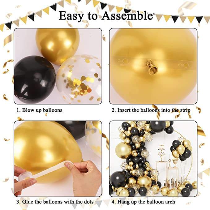 Amazon Hot Sale Black Gold Balloon Chain Set Birthday Wedding Graduation Anniversary Party Arch Decoration Supplies