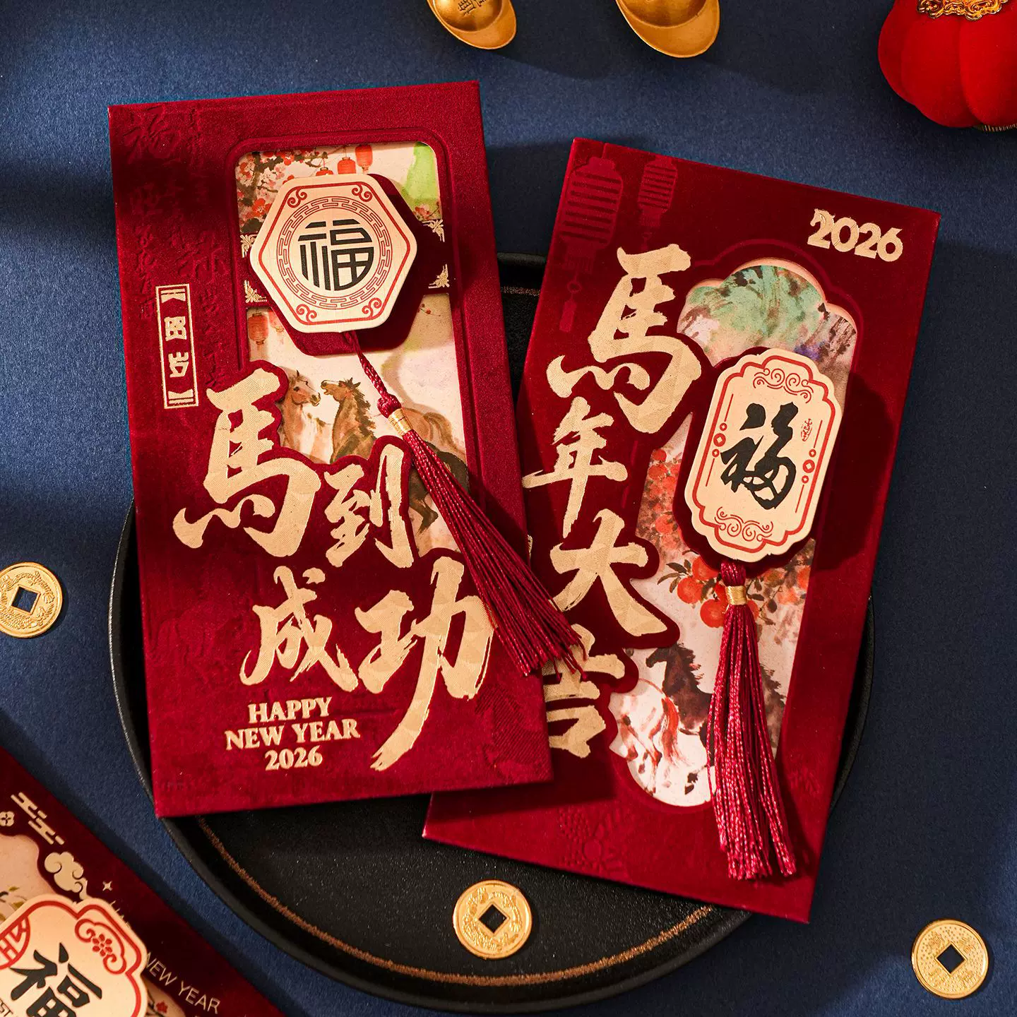 新品马年创意红包2026过年拜年压岁红包高档绒面新年红包袋利是封