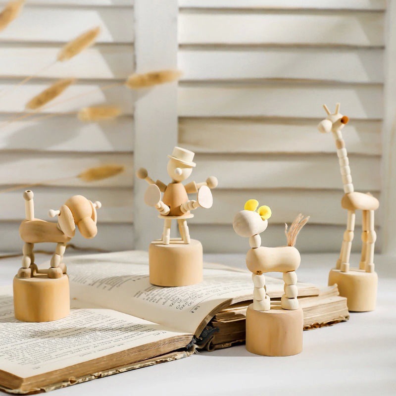 圣诞节木头人摆件ins卡通创意木偶木质动物摆件家居装饰摆拍装饰