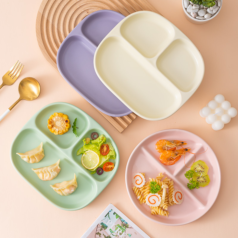 Ceramic Plate Cartoon Fat Reduction Food Dispatch Disk Compartment Tray Household Dinner Plate Three-Lattice Plate Breakfast Plate Tableware Gift Set