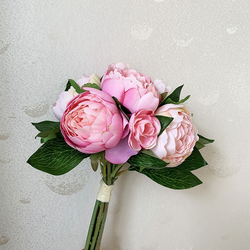 仿真牡丹茶花组合把束花束仿真花艺手捧花艺假花绢花娟花手扎花