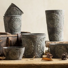 复古花盆古典创意做旧非洲民族元素插花器花园杂货艺术装饰花瓶