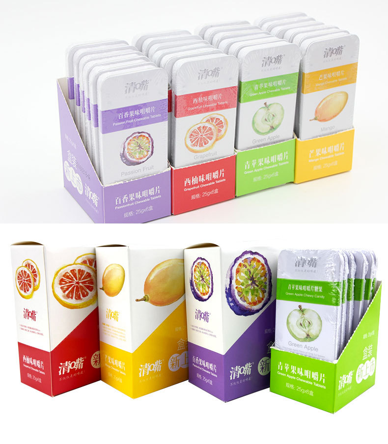 清嘴咀嚼片25g*6盒装水果味清新口气薄荷压片糖果休闲零食