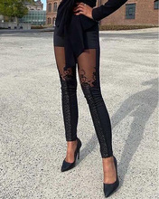 2023年新款女装跨境修身黑色拼接蕾丝长裤