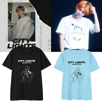 exo边伯贤同款衣服专辑city lights周边应援短袖t恤韩版宽松男女