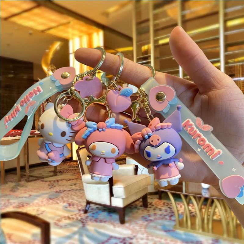 Cute Peach Sanrio Cartoon Key Button Accessories Cute Clow M Doll Schoolbag Pendant Car Key Chain Accessories