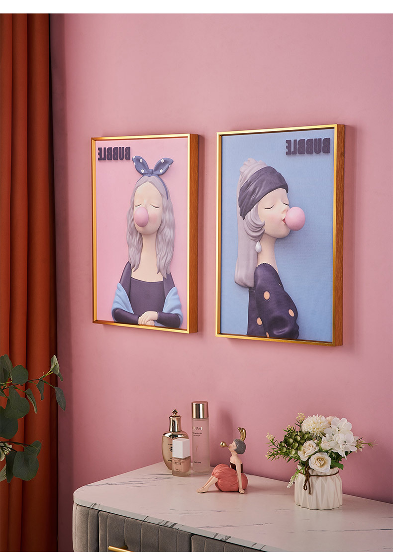 现代北欧泡泡女孩油画布房间客厅背景墙装饰壁画卧室网红走廊挂画