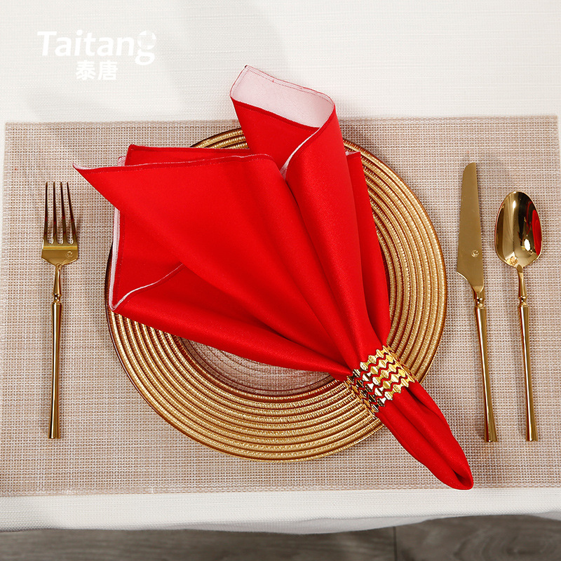 双面双色餐巾布红色口布餐厅饭店正方形西餐巾折花席巾欧式擦嘴布