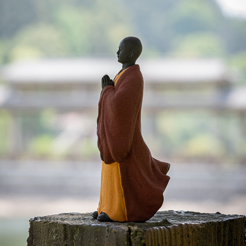 陶瓷禅意小和尚摆件新中式家居客厅办公室茶室茶桌沙弥装饰品摆设
