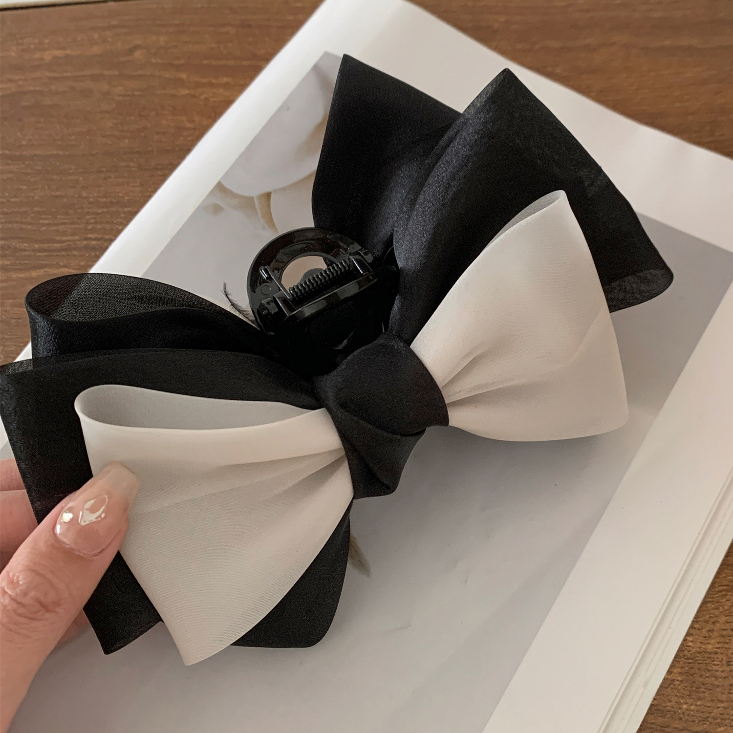 韩版在逃公主抓夹头饰黑色双面韩式大蝴蝶结发饰夹子发夹女后脑勺