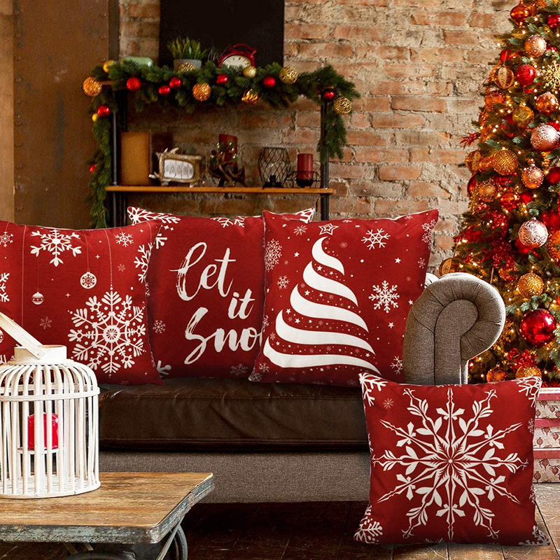 Christmas 2023 Pillow Cover Red Throw Pillow Cover Wholesale Sofa Cushion Linen Printed Pillows Bed Cushion