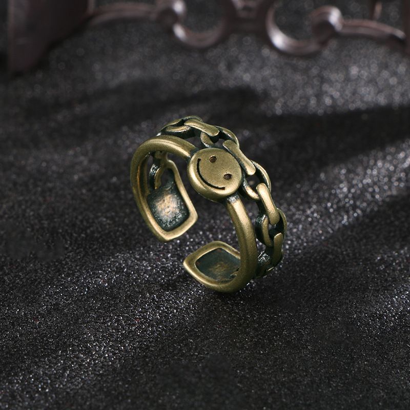 2022跨境新款复古做旧古铜戒指女男小众设计开口食指戒子饰品批发