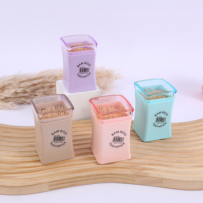 Barrel Toothpick Creative Square Box Bamboo Double-Headed Household Hotel Single Hole Tough Mao Bamboo Recyclable Toothpick Box Wholesale