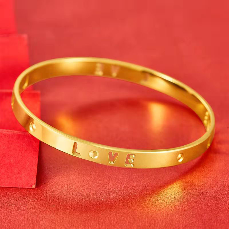 万足金9999黄金手镯520手镯love手镯罗马数字手镯水贝黄金批发