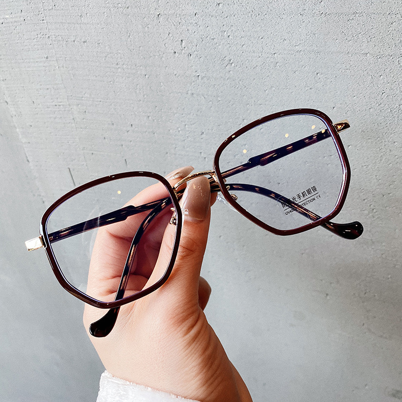 2021款多边形防蓝光眼镜创意款弯腿tr近视眼镜框磨砂绿素颜大框架