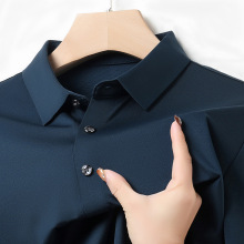 中年男士桑蚕丝短袖t恤夏季新款翻领商务休闲冰丝半袖纯色polo衫