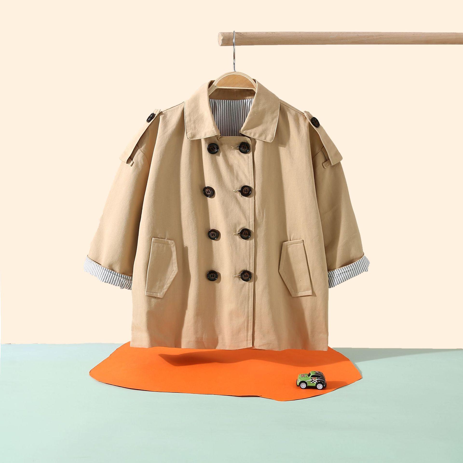 儿童风衣童装2022春季新款男女童休闲外套英伦风中长款一件代发