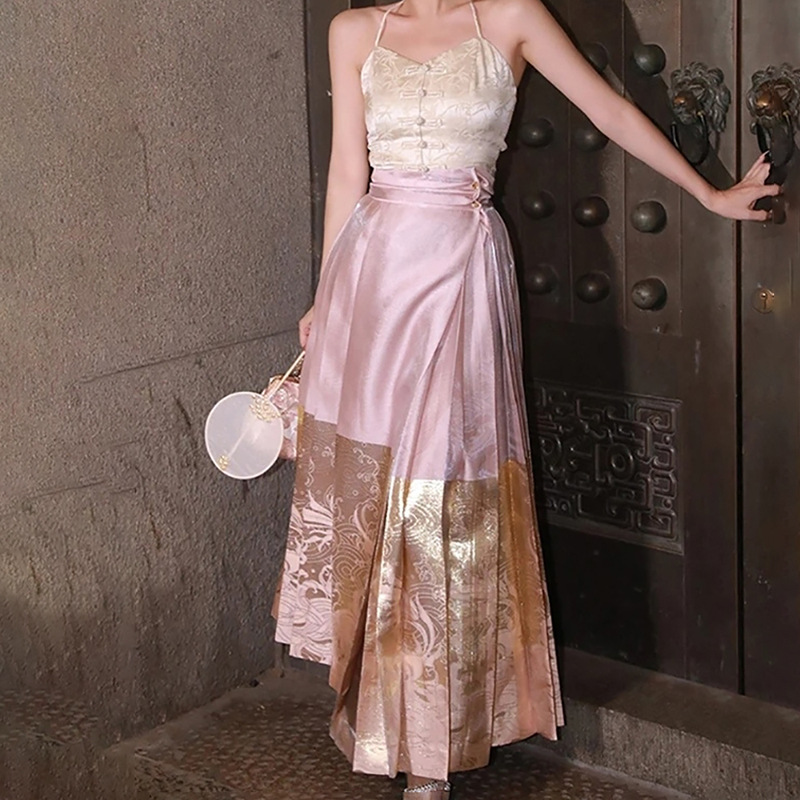 国风马面裙新中式改良汉服女褙子吊带抹胸夏季日常通勤套装 l6065