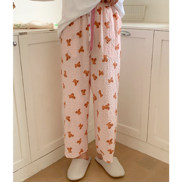 韩国ins女士春季新款韩版睡裤女甜美小熊宽松舒适长裤家居服批发