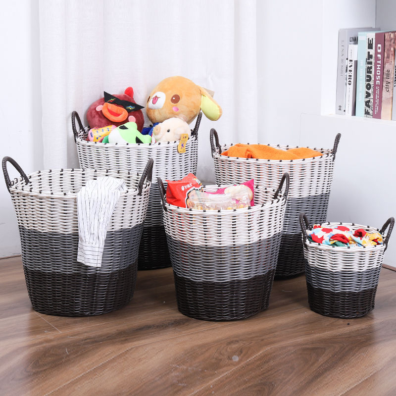 Dirty Clothes Storage Basket Imitation Rattan Plastic Laundry Basket Box Toy Storage Bucket Dirty Clothes Basket Household Laundry Box Wholesale