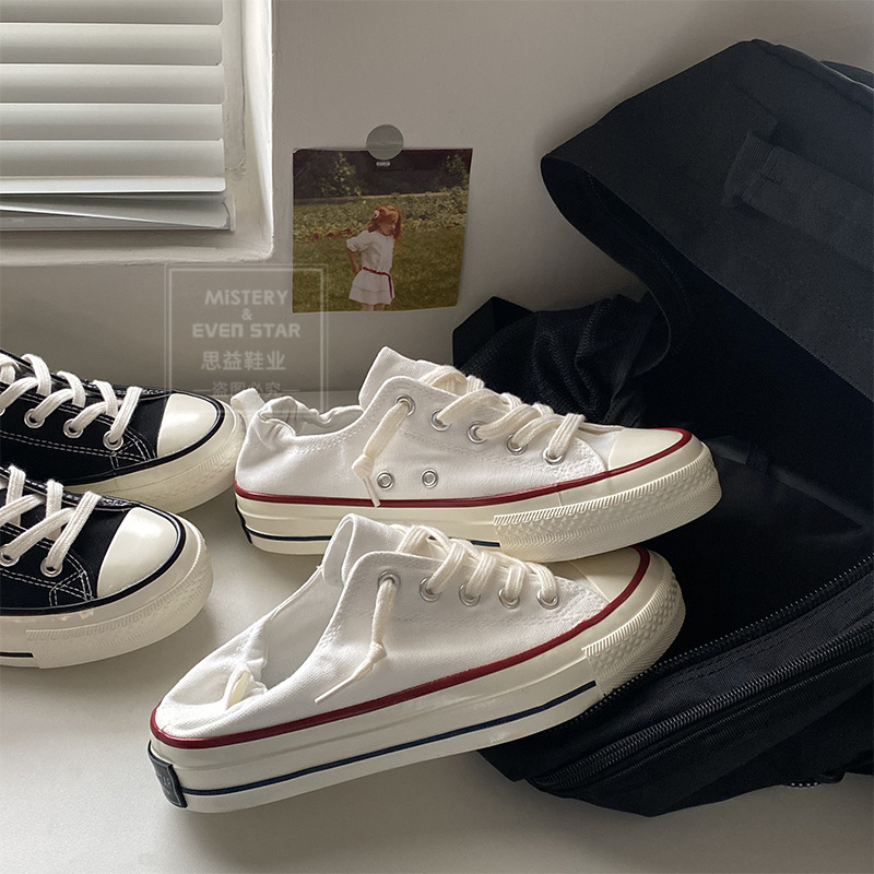暮星evenstar 帆布鞋女一脚蹬懒人鞋可踩后跟学生mis-116板鞋