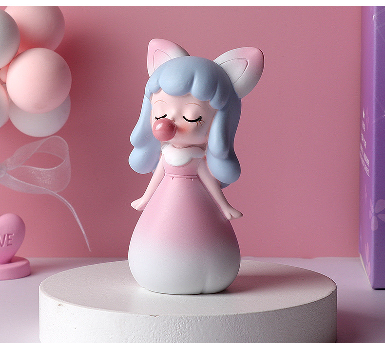 可爱吹泡泡女孩盲盒树脂摆件创意少女家具卡通装饰生日礼物摆饰