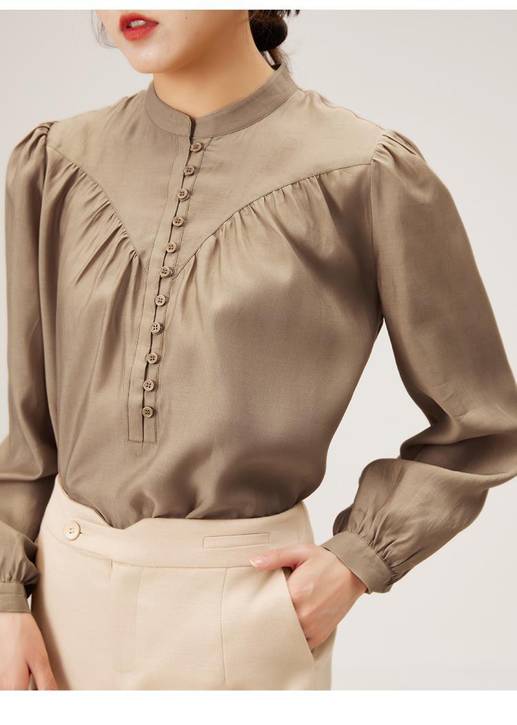 2022春新款棉大气古典东方美宽松法式气质立领衬衫